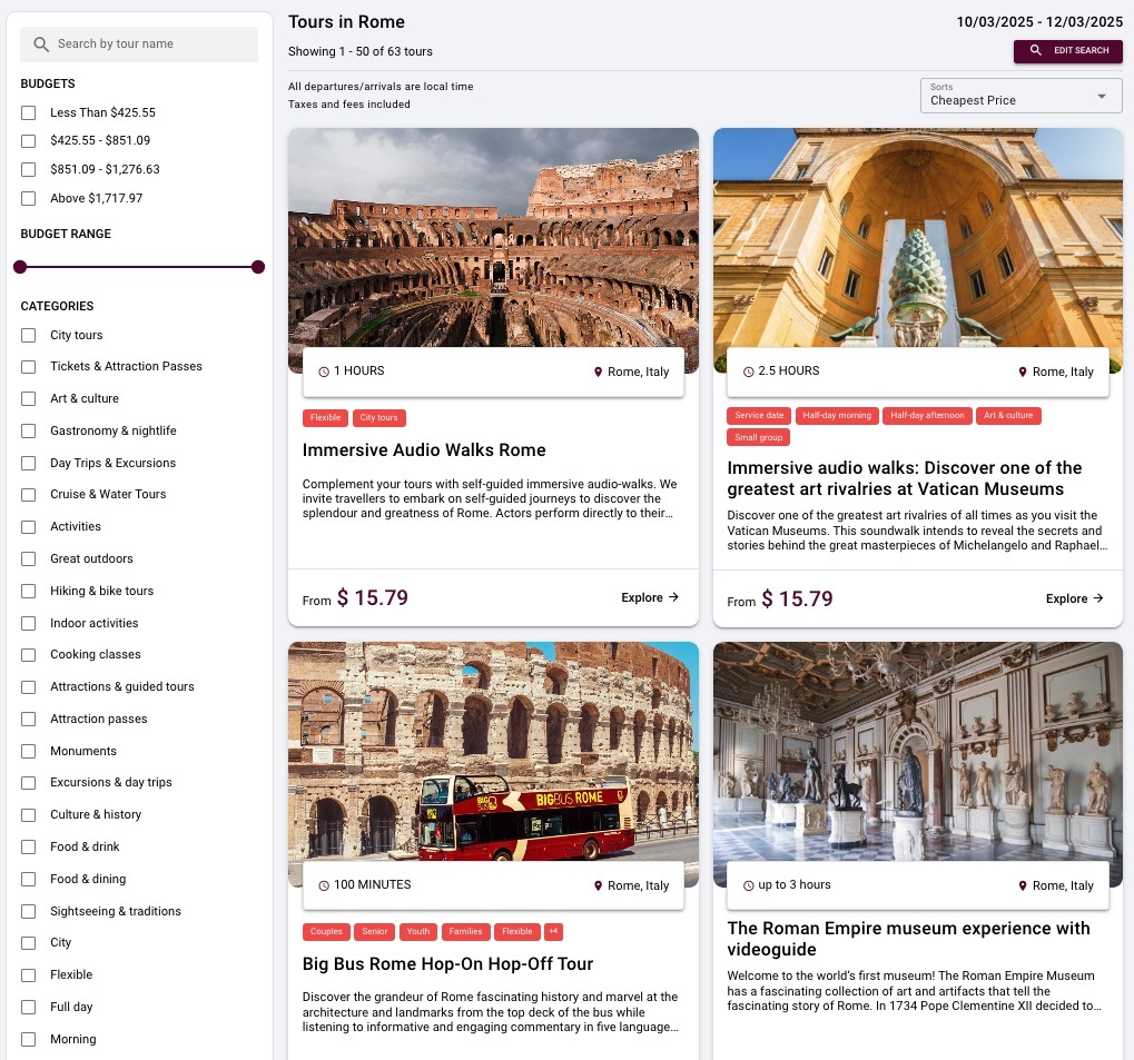 Activities booking engine