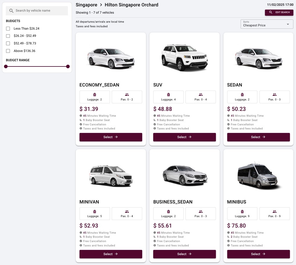 Airport transfer booking engine