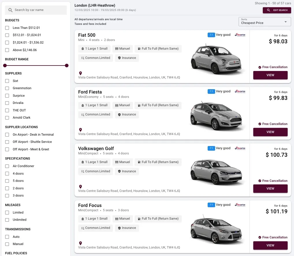 Car rental booking engine