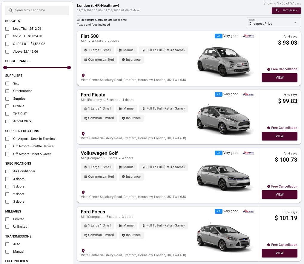 Car rental booking engine