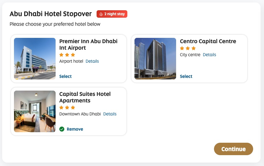Stopover booking confirmation